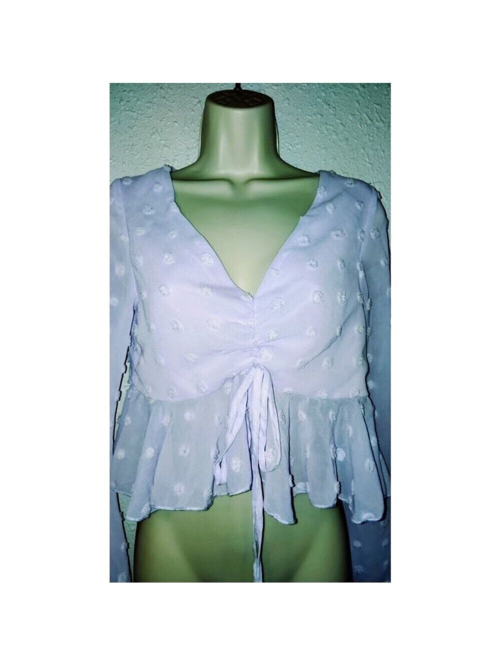 Double Crazy Light Purple Long Sleeve Small Jr Sheer Knot Polka Dot Crop Top
